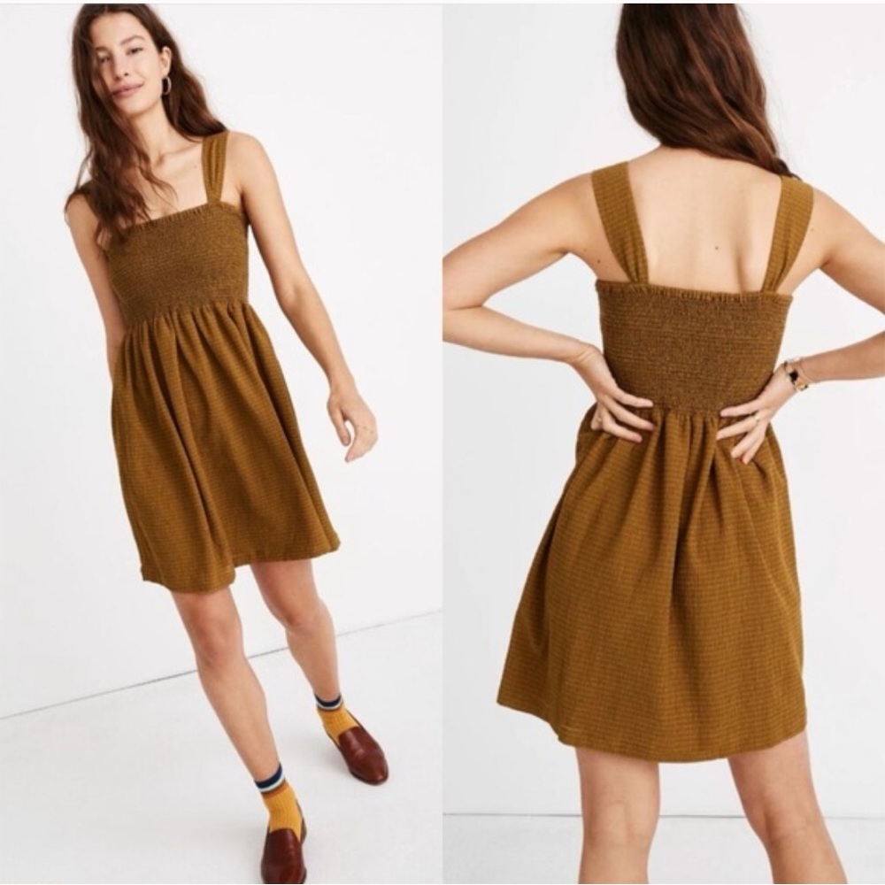 MADEWELL Texture & Thread Smocked Olive Mini Dress